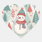 Pattern Scandinavian Snowman Herz-Aufkleber (Vorderseite)