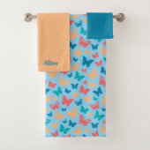 Pattern Schmetterling schlicht beige pink türkis b Badhandtuch Set (Insitu)
