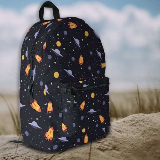 Pattern space lavender orange black bedruckter rucksack