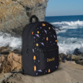 Pattern space lavender orange black name bedruckter rucksack