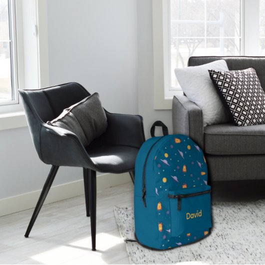 Pattern space lavender orange ocean blue name bedruckter rucksack