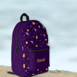 Pattern space lavender orange purple name bedruckter rucksack