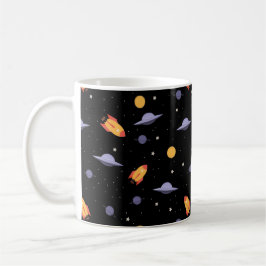 Pattern space ufo orange black kaffeetasse