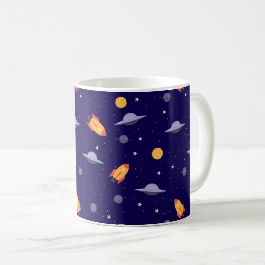 Pattern space ufo orange blue kaffeetasse (VorderseiteRechts)