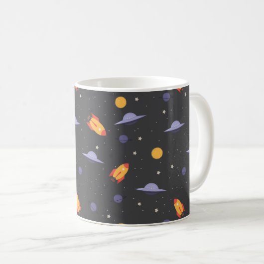 Pattern space ufo orange gray kaffeetasse (VorderseiteRechts)