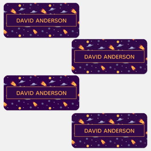 Pattern space ufo orange purple etiketten (Gruppe)