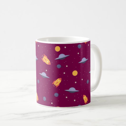 Pattern space ufo orange red kaffeetasse (VorderseiteRechts)