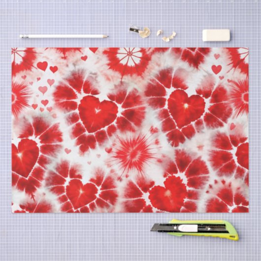 Pattern Tie Dye Red Hearts Seidenpapier (Handwerk)