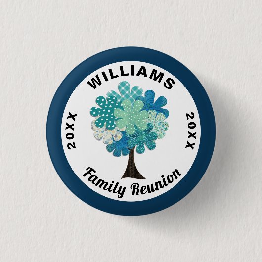 Pattern Tree Family Wiedersehen Blue Green Souveni Button (Vorderseite)