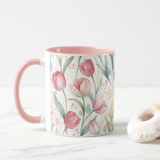 Pattern Watercolor Modern Tulips Tasse (Mit Donut)
