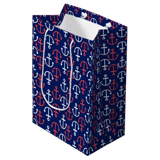Pattern-Weiß und Korallenrot Mittlere Geschenktüte (Vorderseite Schrägansicht)