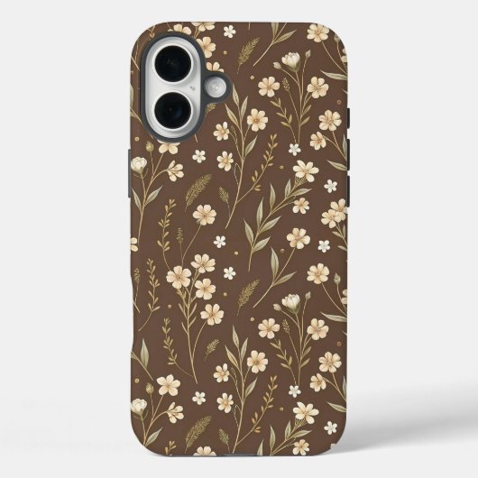 Pattern Wildflowers Brown Background Case-Mate iPhone Hülle (Rückseite)