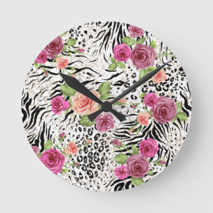 Pattern With Animal Prints Runde Wanduhr