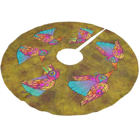 Pattern With bird creatures Polyester Weihnachtsbaumdecke (Schrägansicht)