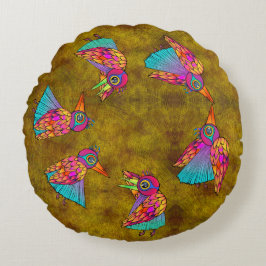 Pattern With bird creatures Rundes Kissen