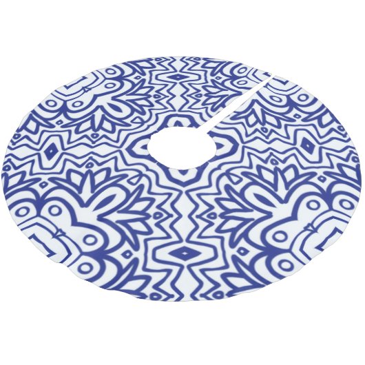 Pattern With Blue on White Polyester Weihnachtsbaumdecke (Schrägansicht)