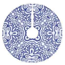 Pattern With Blue on White Polyester Weihnachtsbaumdecke