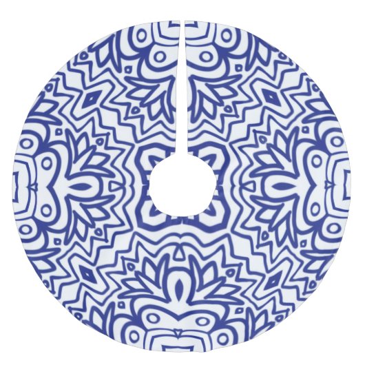 Pattern With Blue on White Polyester Weihnachtsbaumdecke (Vorderseite)