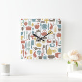 Pattern with cooking icons quadratische wanduhr (Zuhause)