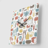 Pattern with cooking icons quadratische wanduhr (Winkel)