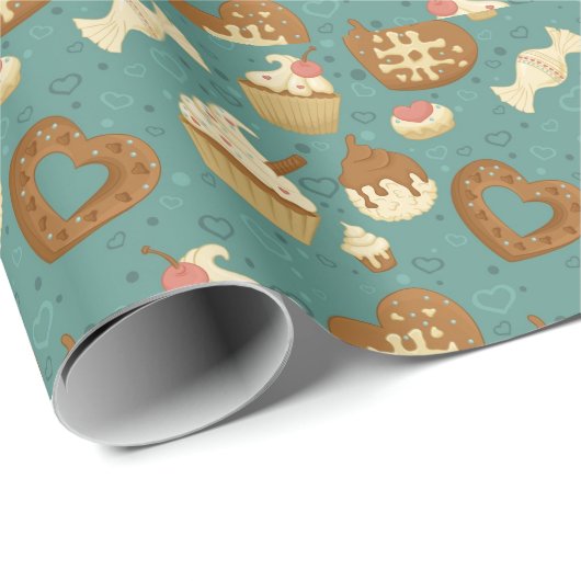 Pattern with cupcakes and candies geschenkpapier (Rolleneckpunkt)