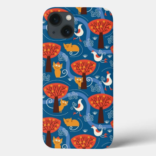 Pattern With Cute Cats and Birds Case-Mate iPhone Hülle (Rückseite)