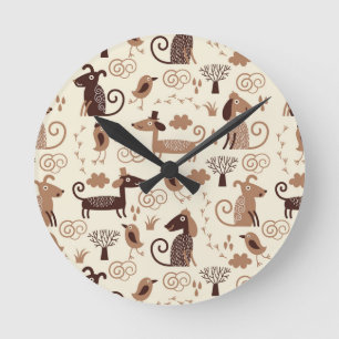 pattern with cute dogs runde wanduhr