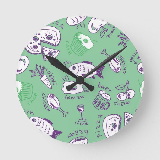 Pattern with Food Runde Wanduhr (Vorderseite)