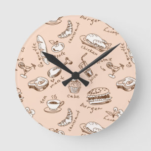 Pattern With Food Runde Wanduhr