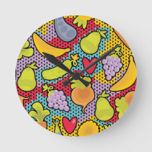 Pattern with fruits and vegetables runde wanduhr