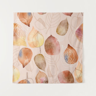 Pattern with leaves. Graphic and watercolor leaf. Wandteppich