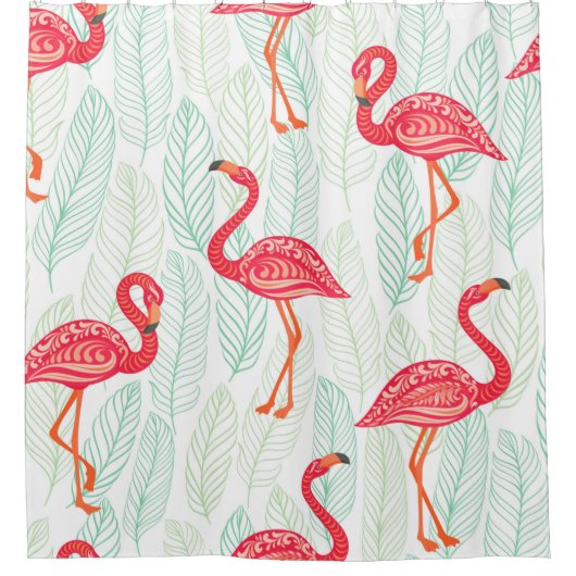 Pattern with pink flamingo ornaments on a backgrou duschvorhang (Vorderseite)