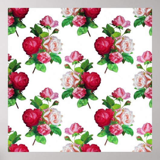 Pattern with Red, White and Pink Roses, Poster (Vorne)