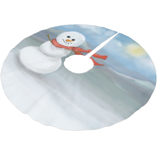 Pattern With snow man Polyester Weihnachtsbaumdecke (Schrägansicht)