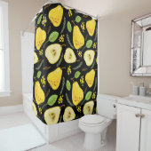 Pattern with sweet yellow pears with leaves, flowe duschvorhang (Beispiel)