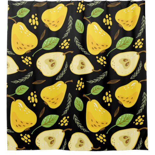 Pattern with sweet yellow pears with leaves, flowe duschvorhang (Vorderseite)