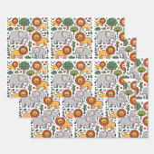 Patterned design featuring elephants, lions. geschenkpapier set