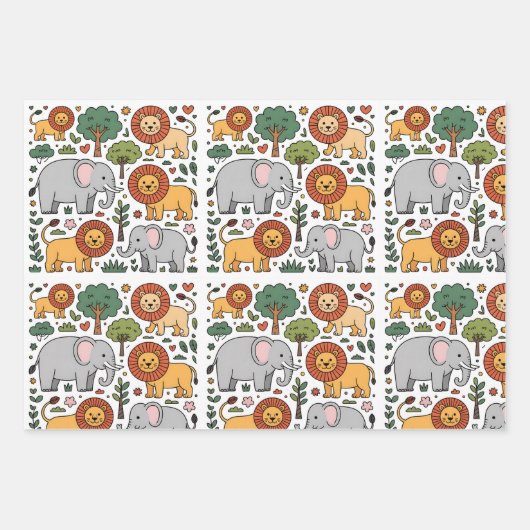 Patterned design featuring elephants, lions. geschenkpapier set (Vorderseite 3)
