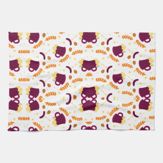 Patterned design with purple cats, yellow fish  geschirrtuch (Horizontal)