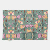 Patterned fabric featuring colorful teapots, cups, geschirrtuch (Horizontal)