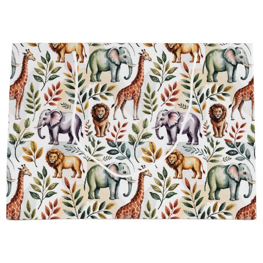 Patterned fabric featuring elephants, giraffes große geschenktüte (Vorderseite)