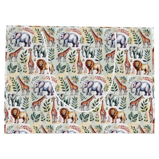 Patterned fabric featuring elephants, giraffes große geschenktüte (Rückseite)