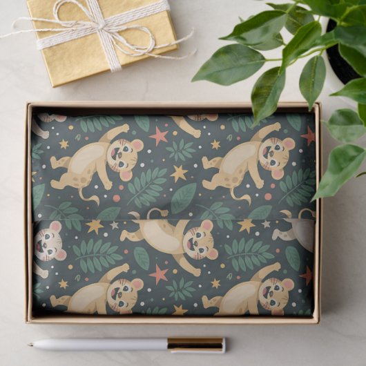 Patterned fabric featuring playful cartoon lion  seidenpapier (Geschenk)