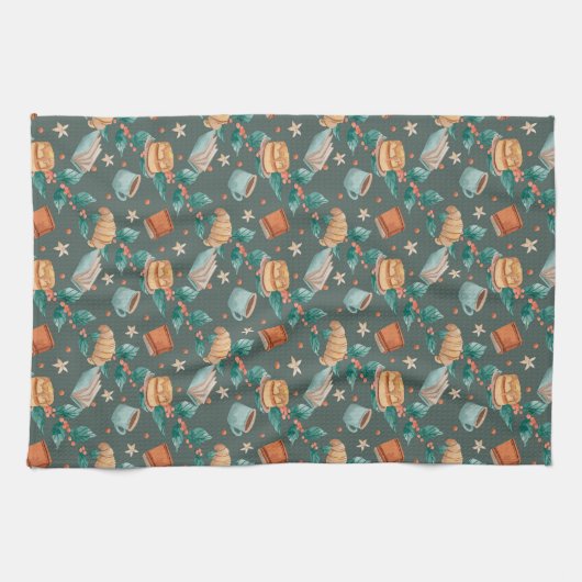 Patterned fabric with whimsical foxes Towel Geschirrtuch (Horizontal)