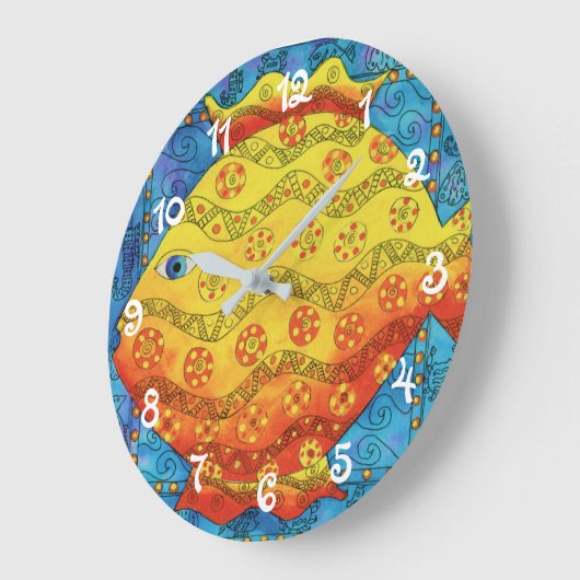 Patterned Fish Große Wanduhr (Winkel)