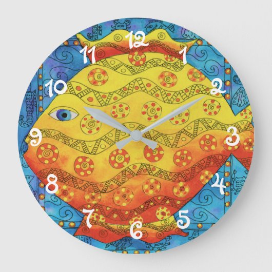 Patterned Fish Große Wanduhr (Vorderseite)