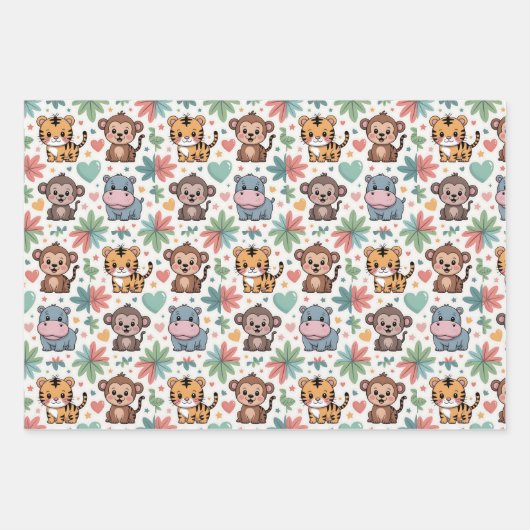 Patterned image featuring cartoon animals geschenkpapier set (Vorderseite 3)