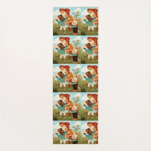 Patterned image of cartoon characters in a forest  yogamatte (Rückseite)