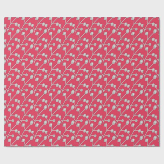 Patterned Silver-Grey Foliage on Bright Pink Red Geschenkpapier (Flach)