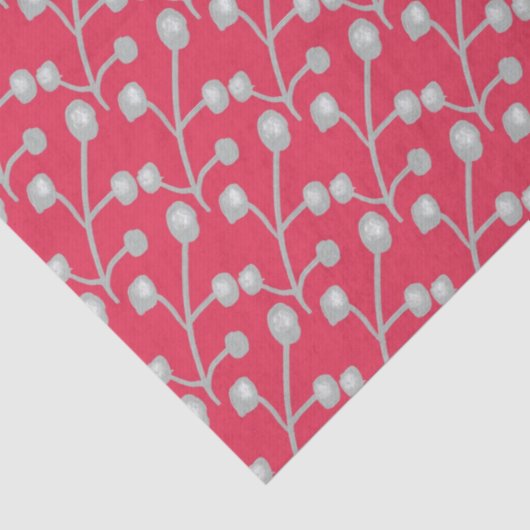 Patterned Silver-Grey Foliage on Bright Pink Red Seidenpapier (Detail)